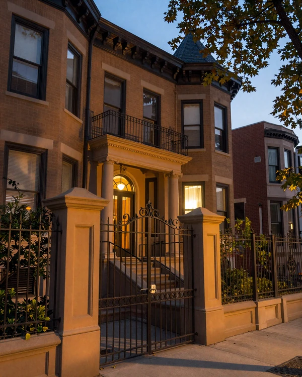 Chicago Gold Coast mansion row with wrought iron gates