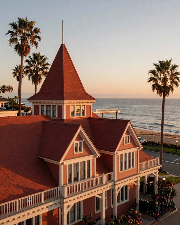 Hotel del Coronado at sunset representing Coronado oceanfront luxury dating venue