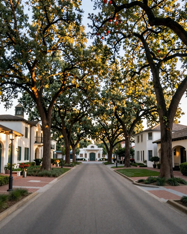 Alamo Heights San Antonio Spanish colonial mansion street with live oaks