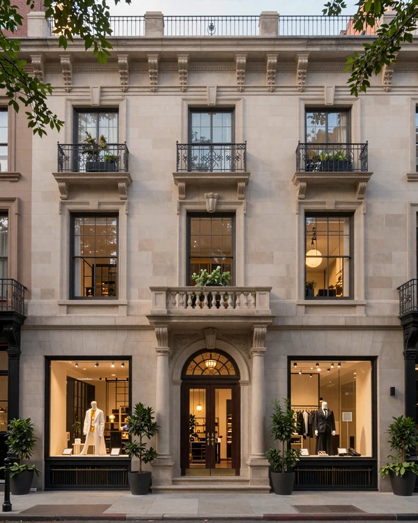 Madison Avenue Upper East Side limestone townhouses at golden hour