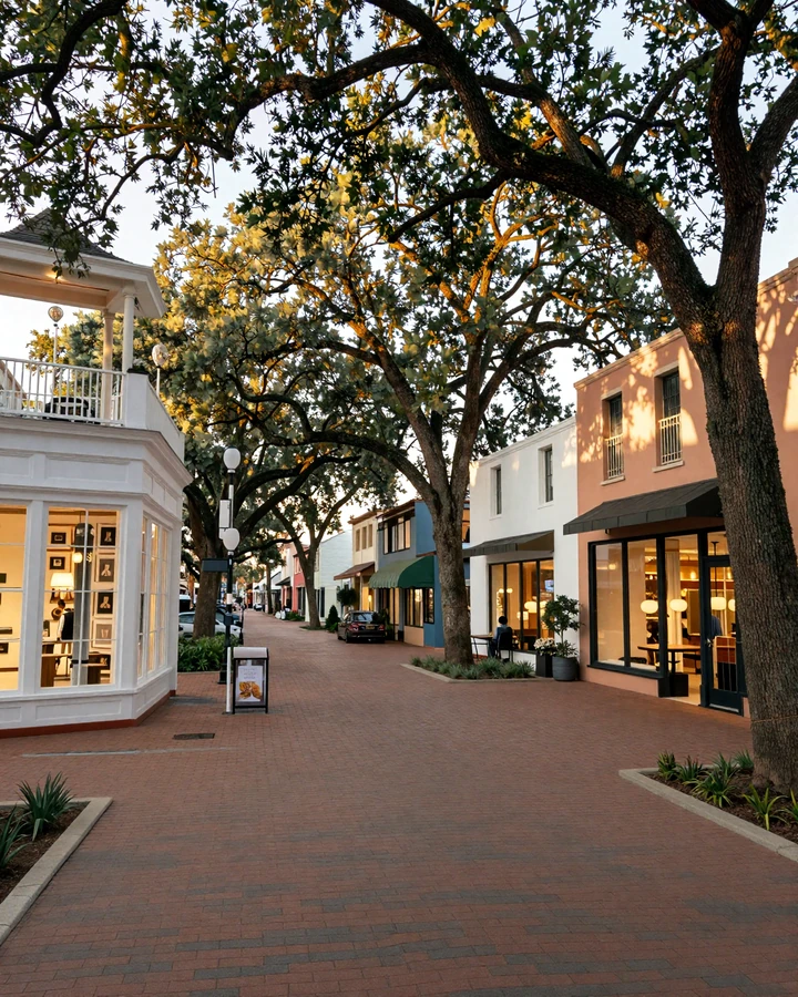 Winter Park Park Avenue brick-paved street with century oak trees representing sugar daddy Orlando lifestyle
