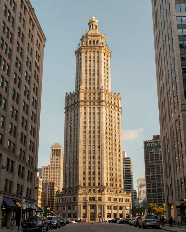 LaSalle Street financial canyon at golden hour Chicago Loop