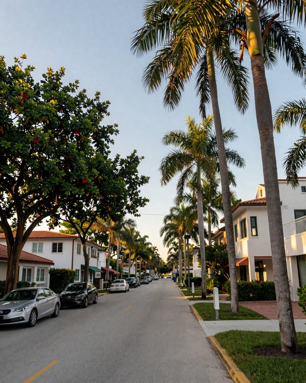 Coconut Grove Miami waterfront residential avenue with mature banyans