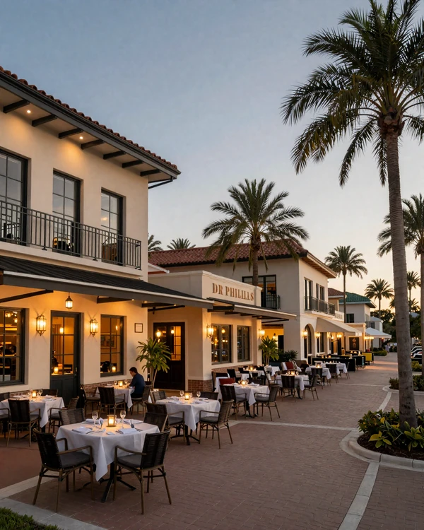 Dr Phillips Restaurant Row upscale dining at dusk