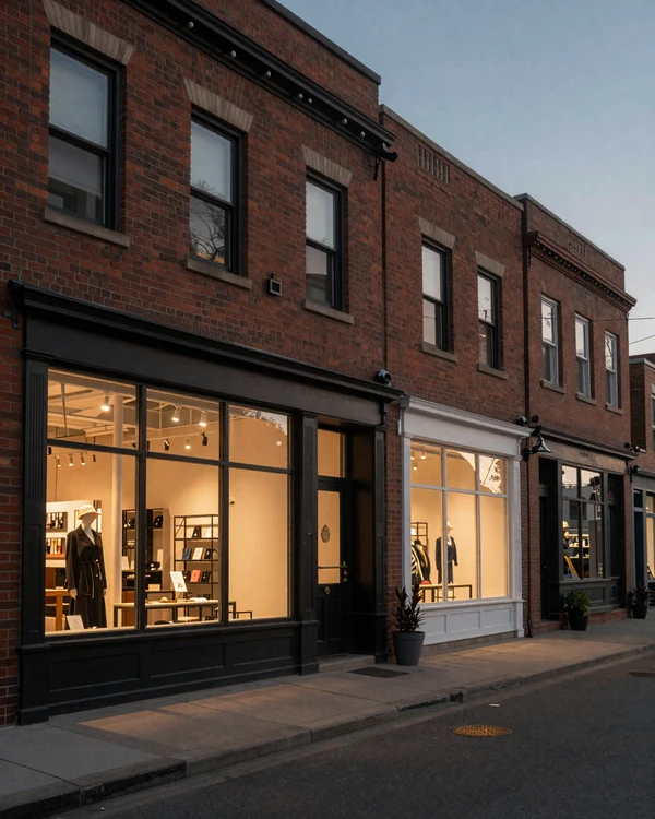 Cherry Creek North Denver boutique street with brick facades at dusk
