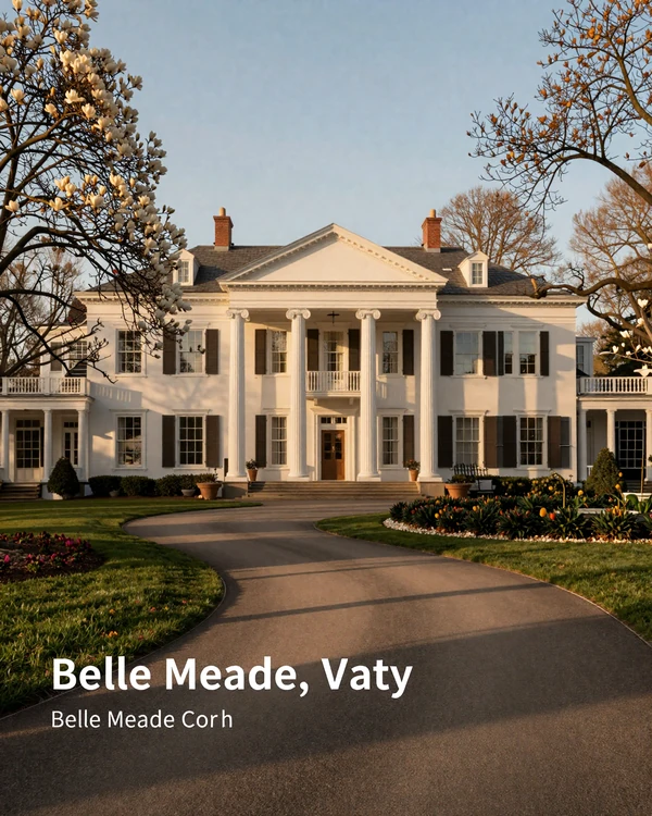 Belle Meade Nashville historic mansion with white columns at golden hour
