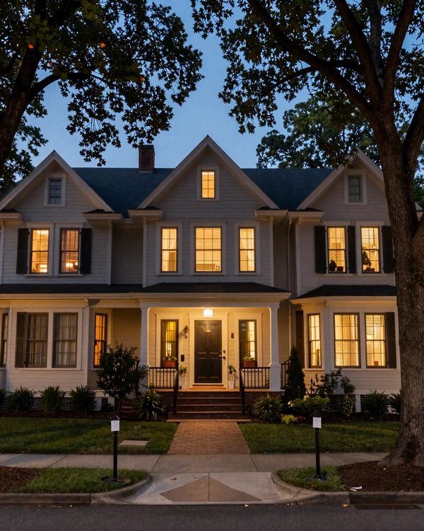 Virginia-Highland tree-lined residential street at dusk