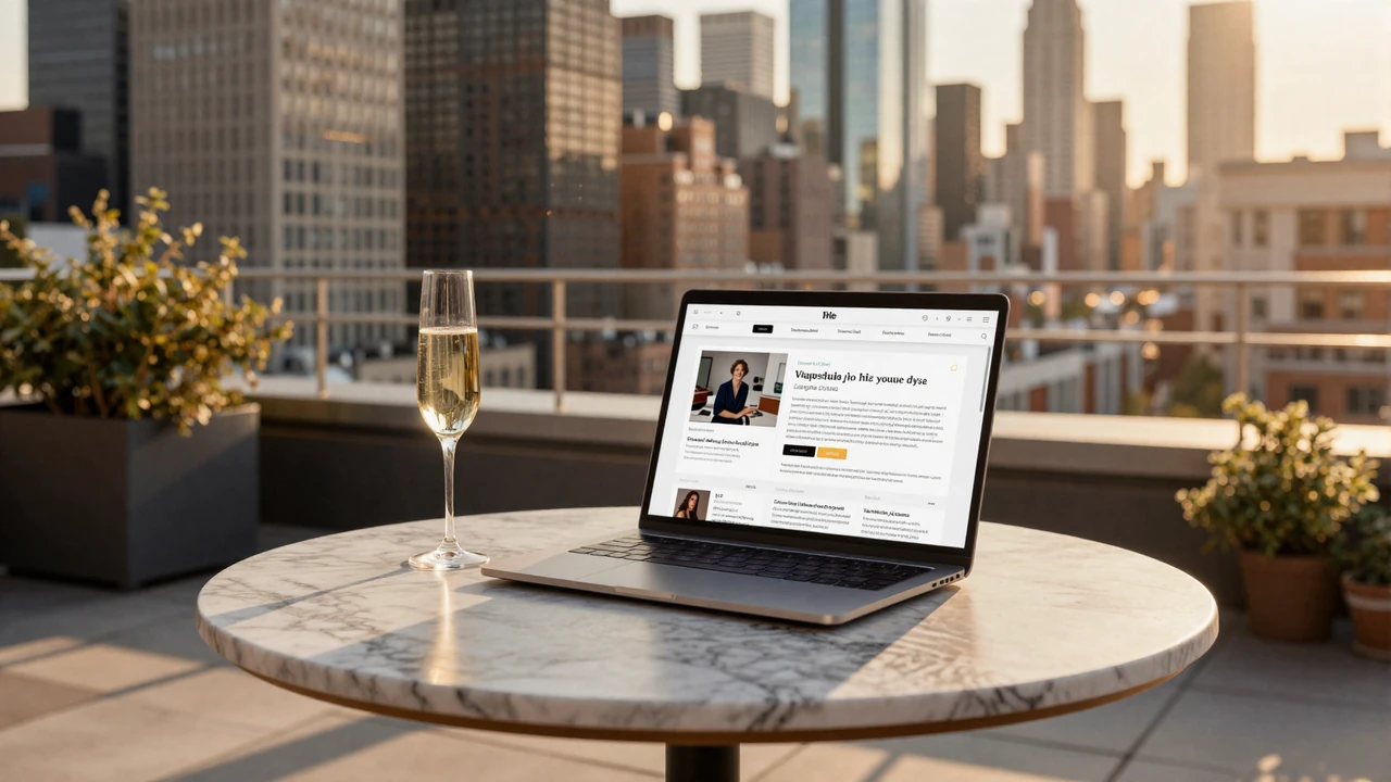 Premium rooftop workspace illustrating how to find a sugar daddy through a discreet online platform