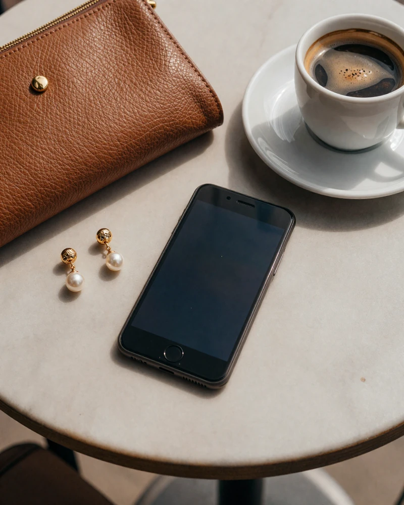 Editorial still life of smartphone and personal items representing sugar baby dating practices in San Diego