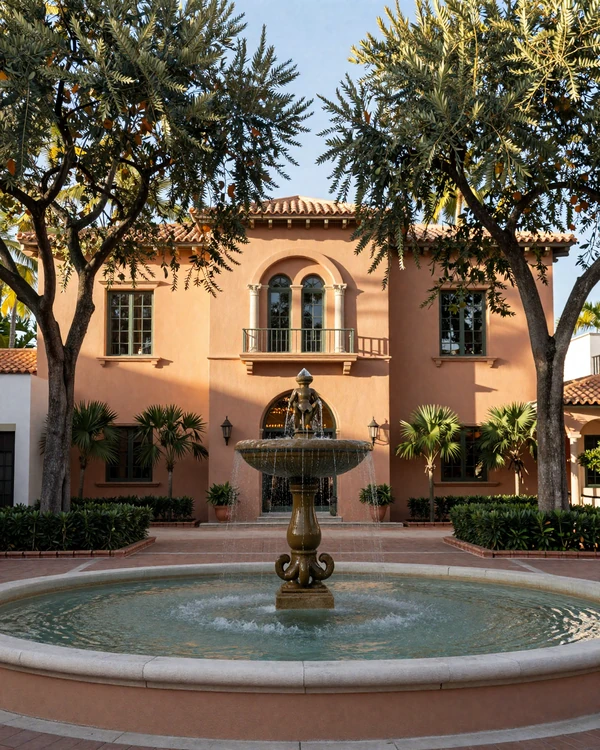Coral Gables historic Mediterranean architecture and tree-lined Miracle Mile in Miami