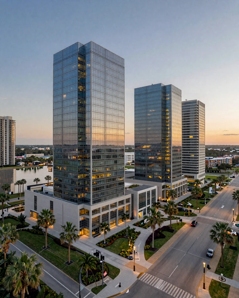 Lake Nona Orlando medical city aerial view at dusk representing the sugar baby Orlando setting