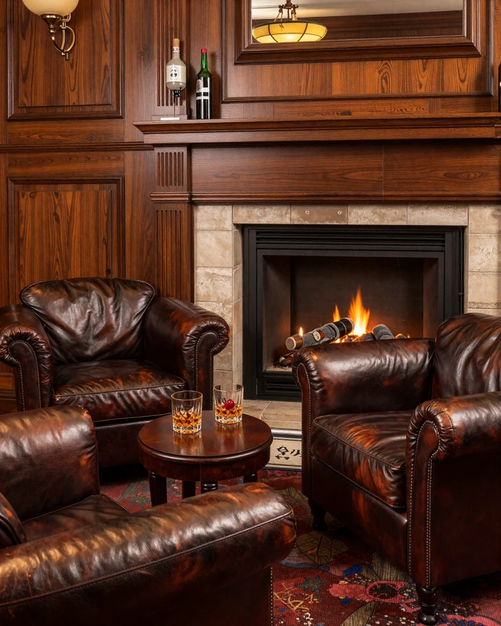 Private cigar lounge leather chairs mahogany paneling Chicago