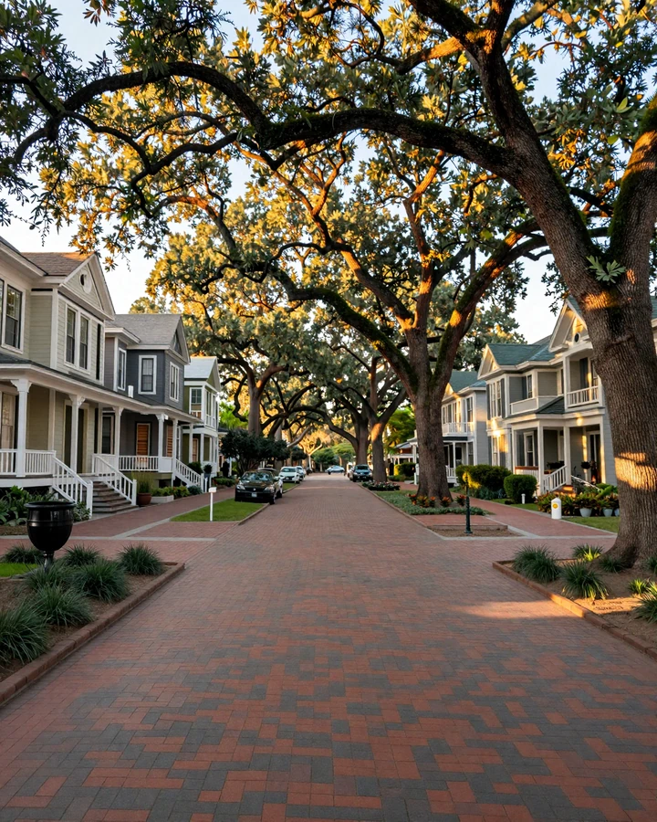 Hyde Park Tampa tree-lined brick street with craftsman bungalows under oak canopy