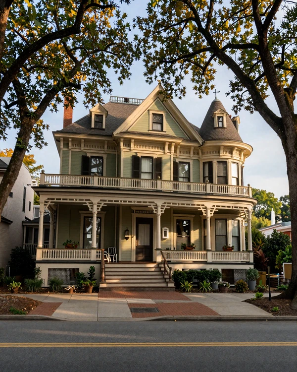 Inman Park Atlanta Victorian mansion street with mature oaks