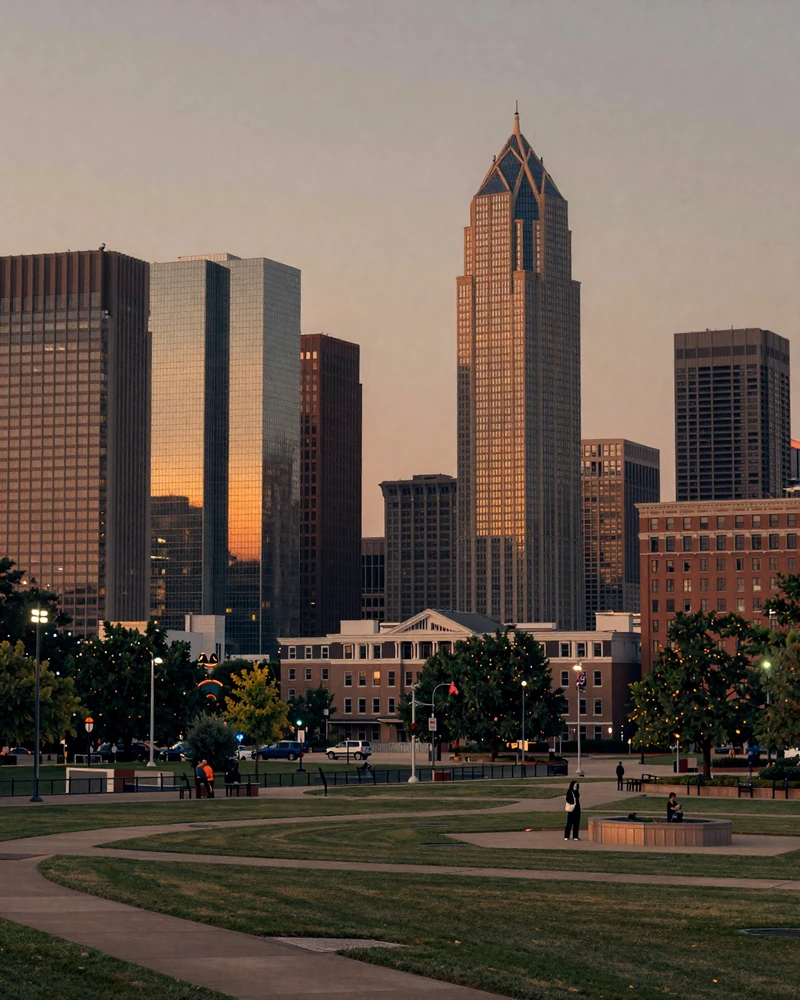 Uptown Dallas skyline at dusk from Klyde Warren Park representing the sugar baby Dallas setting