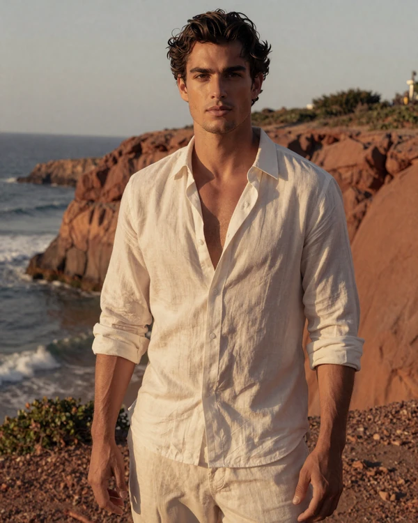 Confident young man on coastal cliff representing toy boy dating category