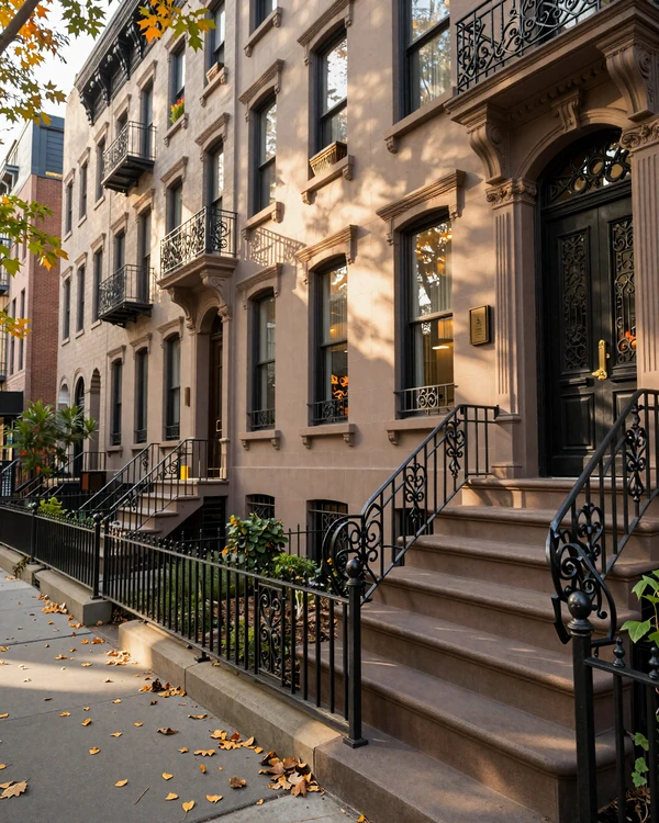Upper East Side brownstones in autumn light