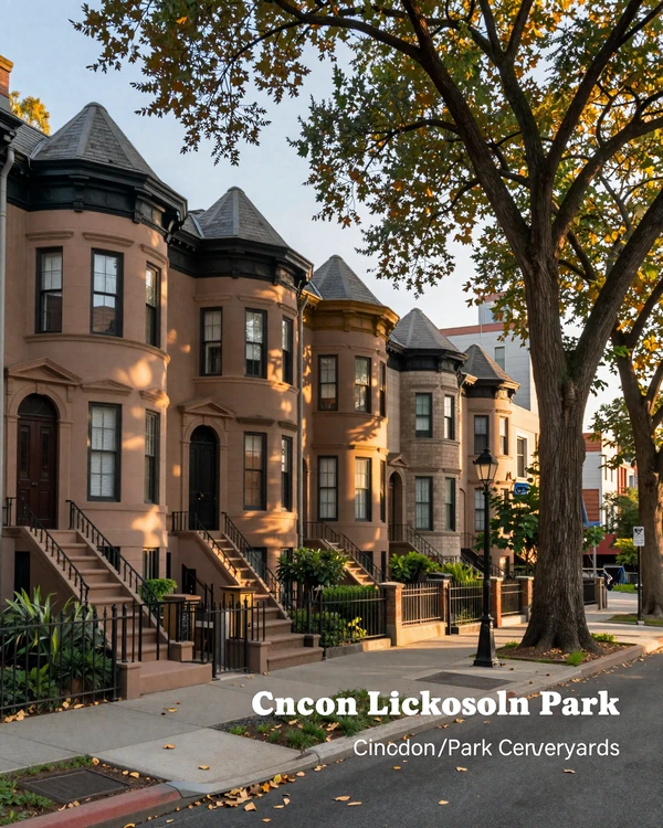 Lincoln Park greystone row houses at golden hour