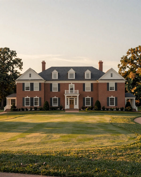 New Albany Georgian estate on country club golf course at golden hour