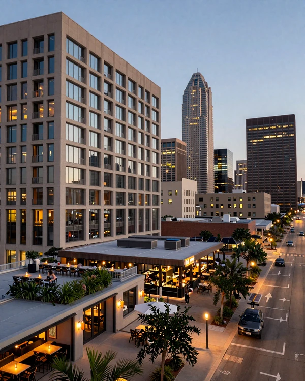 Uptown Dallas McKinney Avenue at twilight with luxury buildings