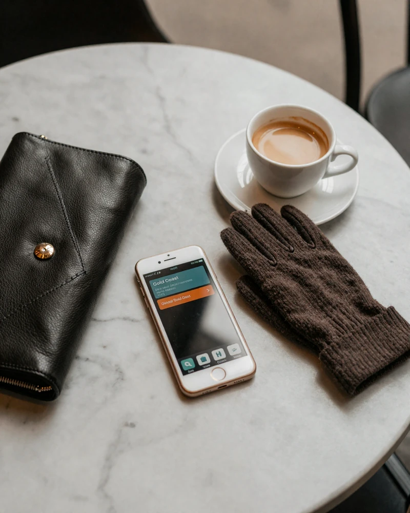 Editorial still life of smartphone and personal items representing sugar baby safety practices in Chicago