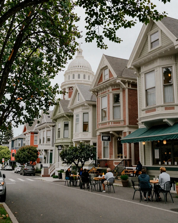 Capitol Hill Seattle craftsman street with mature trees and cafes