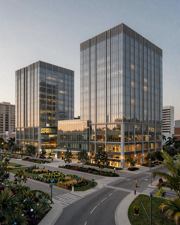 Lake Nona Medical City modern architecture at dusk