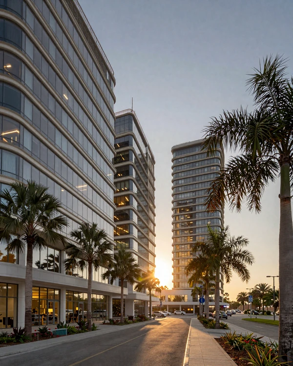 Lake Nona Orlando modern medical city district at dusk