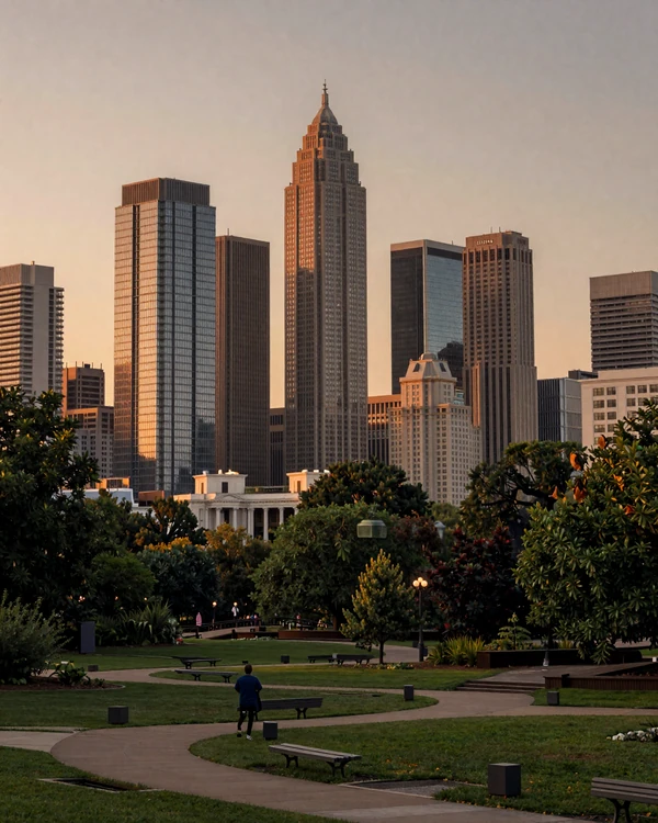 Buckhead Atlanta skyline at golden hour representing premium sugar daddy Atlanta lifestyle