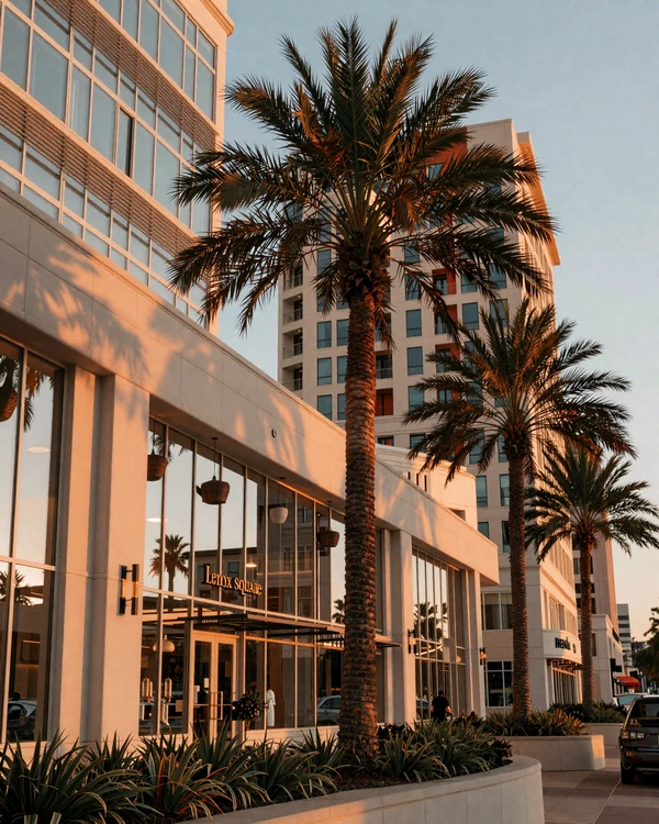Buckhead luxury shopping district at golden hour