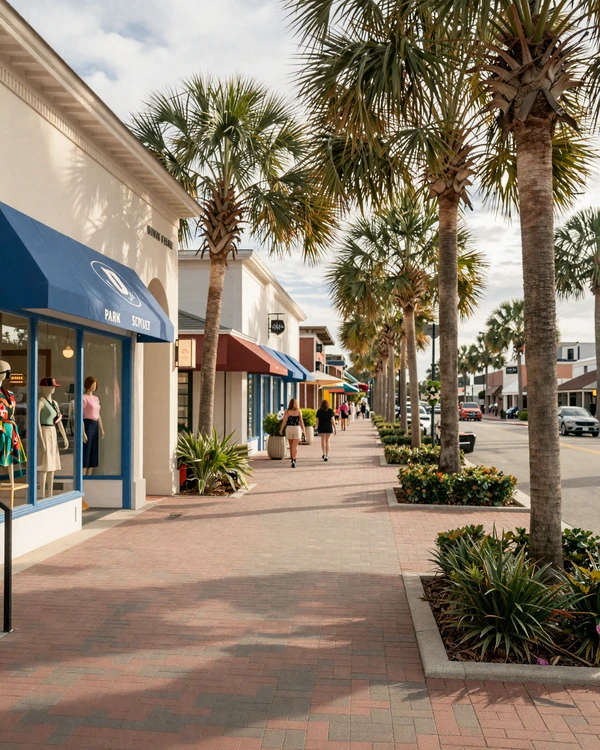Winter Park Orlando Park Avenue boutique district with palm trees
