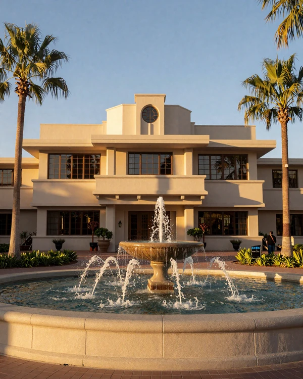 Biltmore district Phoenix at golden hour with palm trees